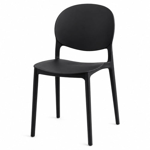 Black Dining Chair – Ergonomic Rounded Back Side Chair, Lightweight Stackable Plastic Seating for Kitchen, Living Room, Dining Area, or Office – Sleek Minimalist Design
