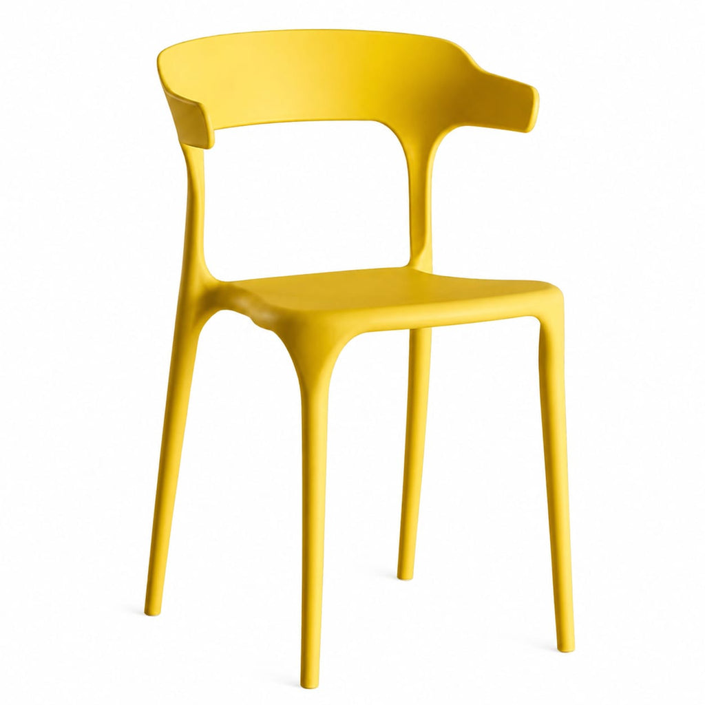 Modern Yellow Plastic Chair with Armrest – Minimalist Ergonomic Dining Chair, Lightweight Durable Seating for Home, Office, Cafe & Balcony