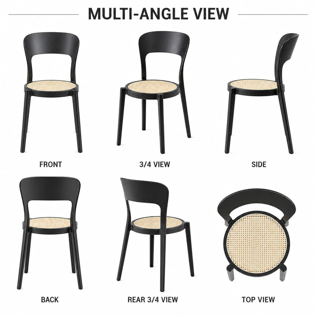 Modern Black Dining Chair with Cane Seat – Minimalist Plastic Frame Accent Chair