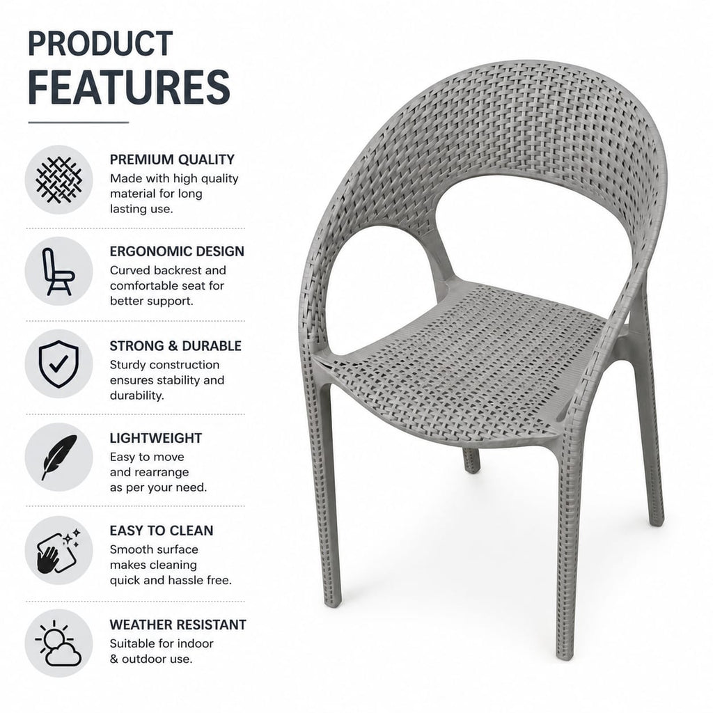 Premium Grey Woven Plastic Arm Chair – Modern Indoor & Outdoor Seating Chair