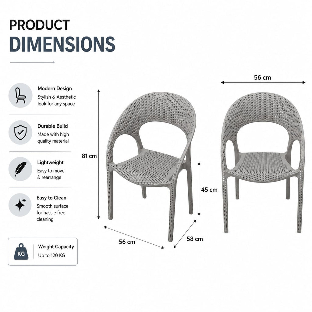 Premium Grey Woven Plastic Arm Chair – Modern Indoor & Outdoor Seating Chair