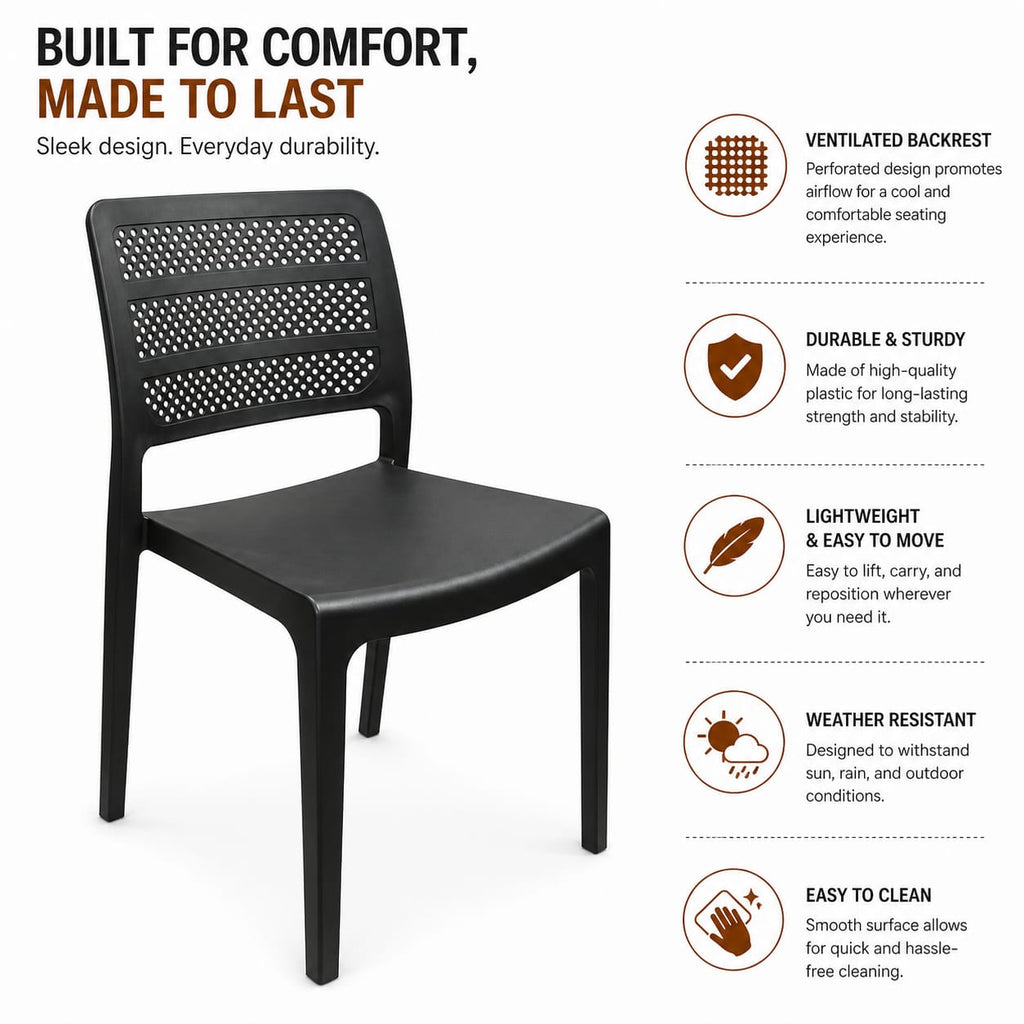 Contemporary Perforated Dining Chair – Lightweight Matte Black Side Chair with Breathable Lattice Back, Durable Modern Seating for Kitchen, Restaurant, or Office – Minimalist Style