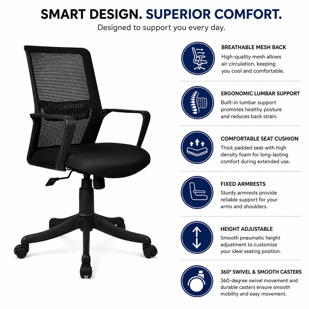 ECCO MB BLACK CHAIR WITHOUT HEADREST