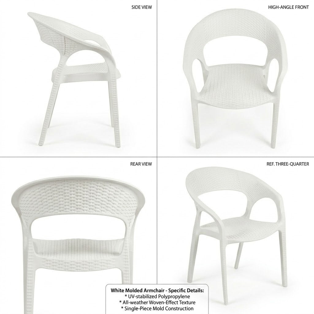 Luxury White Rattan-Effect Premium Plastic Armchair