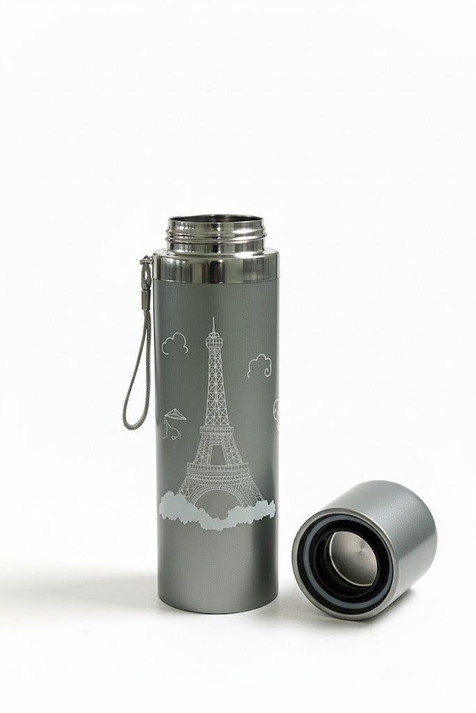 Grey Thermos Flask with Engraved Eiffel Tower Design 500 ML