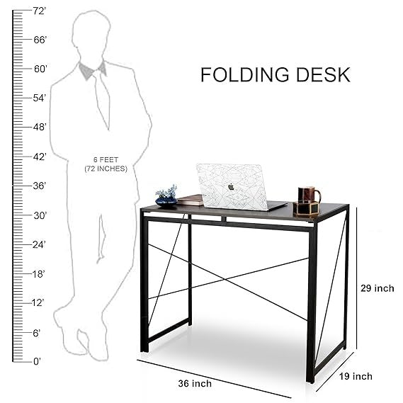 Modern Minimalist Folding table | Black Industrial Study Desk | Space saving Foldable table