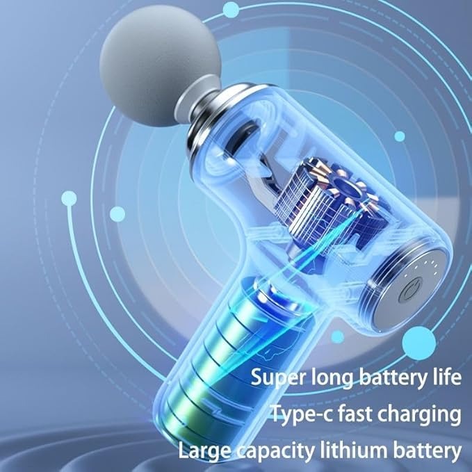 Mini Gun Massager Machine for Pain Relief - Body, Neck, Shoulders, Back, Arms & Feet Massager- 6 Speed Settings -7 Type-C Charging for Muscle Pain Relief Recovery., Blue