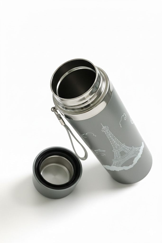 Grey Thermos Flask with Engraved Eiffel Tower Design 500 ML