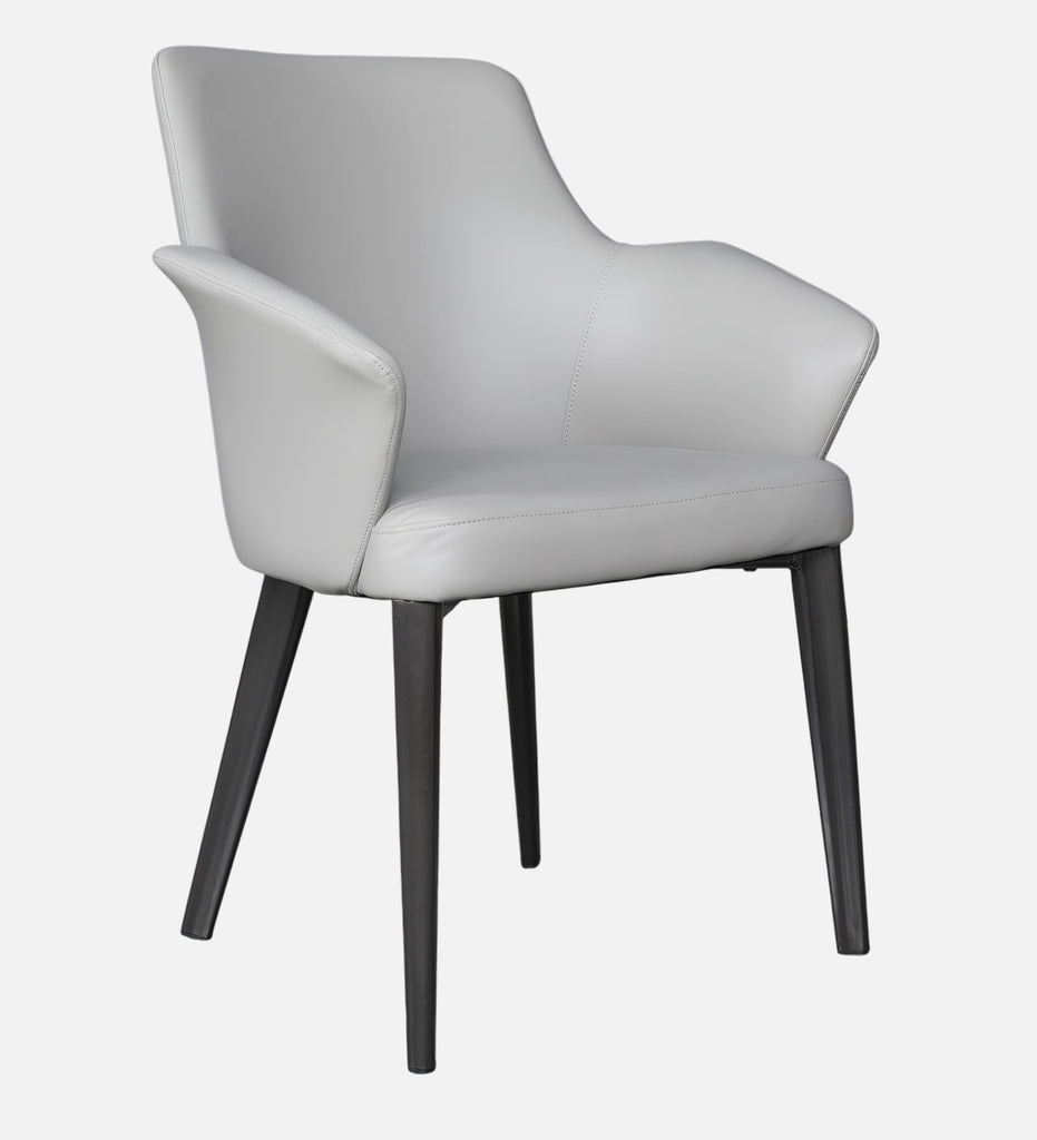 Modern Grey Upholstered Arm Dining Chair | Minimalist Metal Leg Lounge Chair | Luxury Living Room & Restaurant Accent Chair