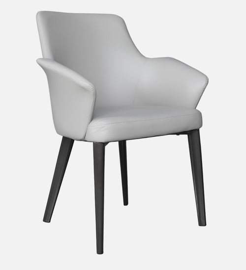 Modern Grey Upholstered Arm Dining Chair | Minimalist Metal Leg Lounge Chair | Luxury Living Room & Restaurant Accent Chair
