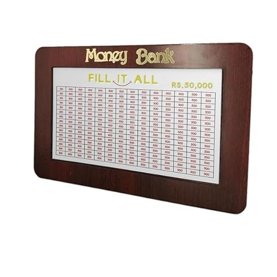 Money Bank Wooden Savings Challenge Box – Fill It All ₹50,000