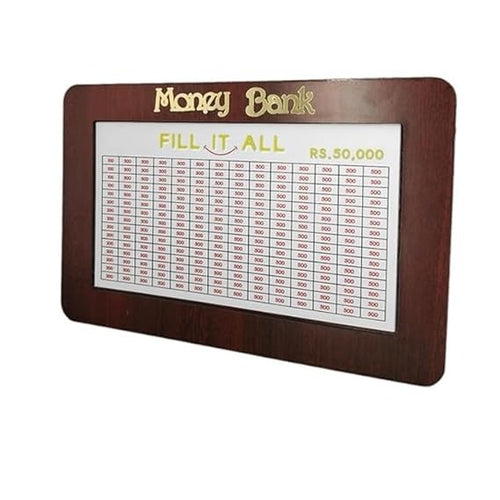 Money Bank Wooden Savings Challenge Box – Fill It All ₹50,000
