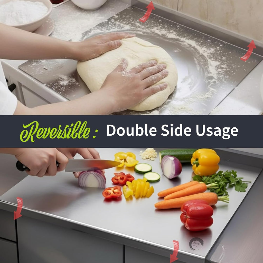 Premium Stainless Steel Chopping Board Large with Lip and Free Fruit Knife for Kitchen | Vegetable Cutting Board | Non-Slip, Rust-Proof | for Meat, Fish,Veggies | chapati Board
