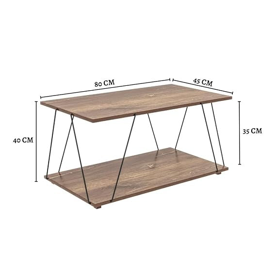 Modern 2-Tier Wire Coffee Tepoy with Storage Shelf | Wooden Finish Center Table for Living Room | Rectangular Tea Table for Home & Office| (Wire TEPOY)