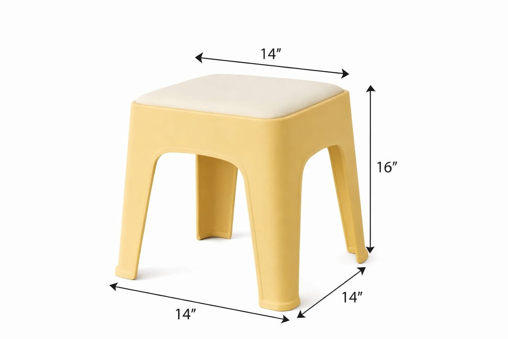 Modern Plastic Stool with Cushion Seat – Heavy Duty Multipurpose Bathroom, Kitchen & Living Room Small Seating Stool
