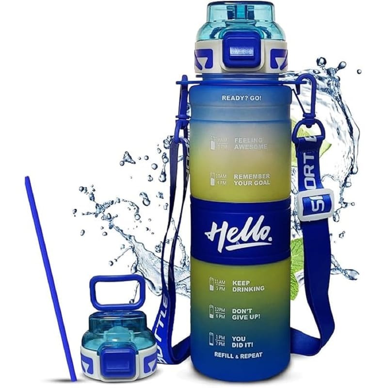 Hello Gradient Motivational Water Bottle (Time Marker Hydration Bottle)