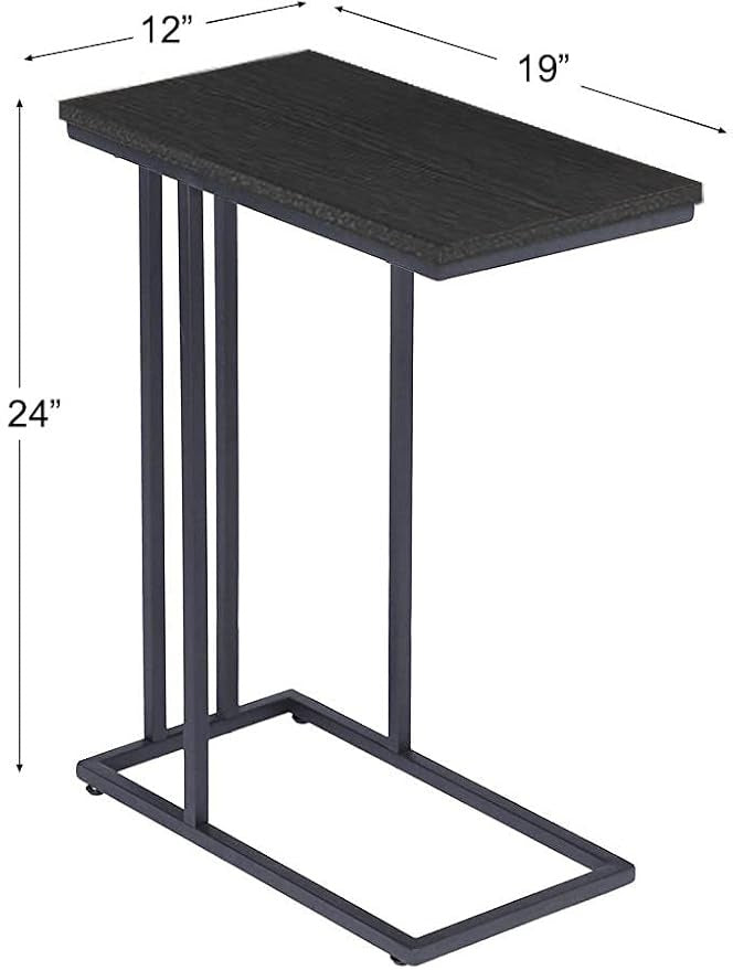 End Table Living Room, C Shaped End Table, Side Table for Couch Slide Under, C Table Sofa Side End Table,Wood Finish and Metal Frame