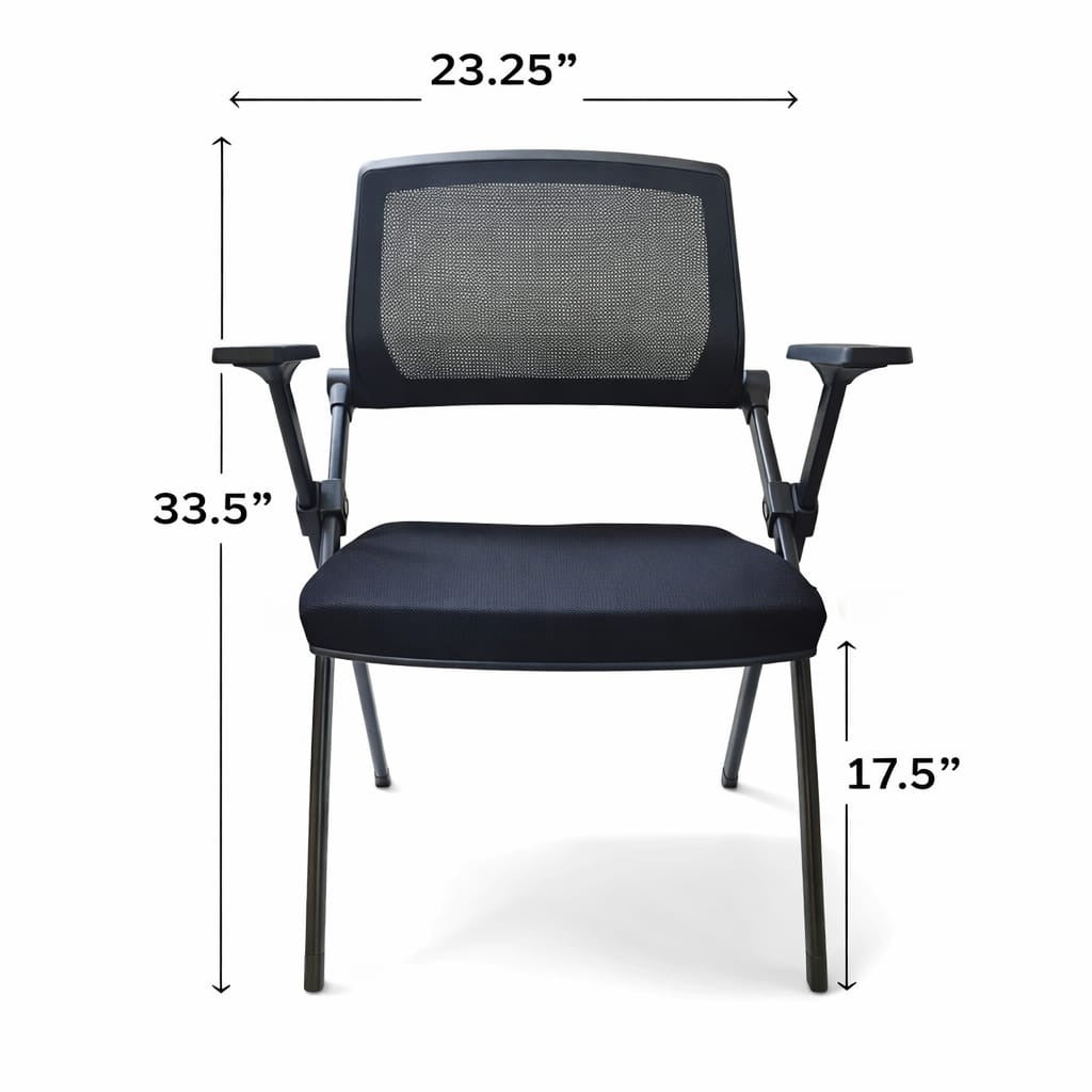 Ergonomic Mesh Office Guest Chair with Armrests – Foldable Space-Saving Training & Conference Seat (Black)