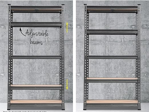 12-5 Shelf Black Matte Finish Adjustable Shelving Unit Storage Display Rack Steel Boltless Rivet Rack