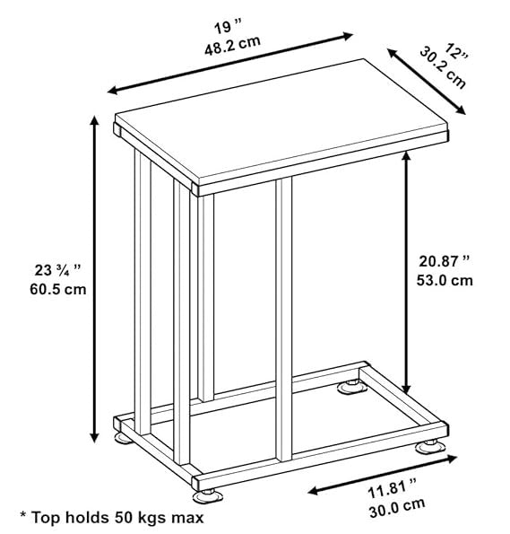 End Table Living Room, C Shaped End Table, Side Table for Couch Slide Under, C Table Sofa Side End Table,Wood Finish and Metal Frame