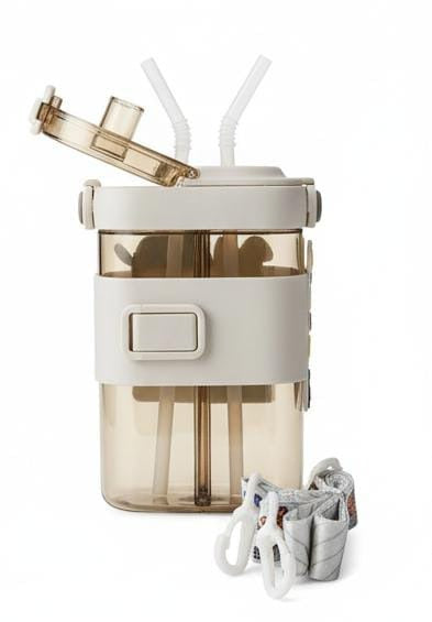 Cute Dual Straw Cartoon Water Bottle
