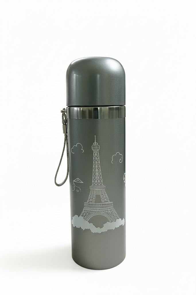 Grey Thermos Flask with Engraved Eiffel Tower Design 500 ML