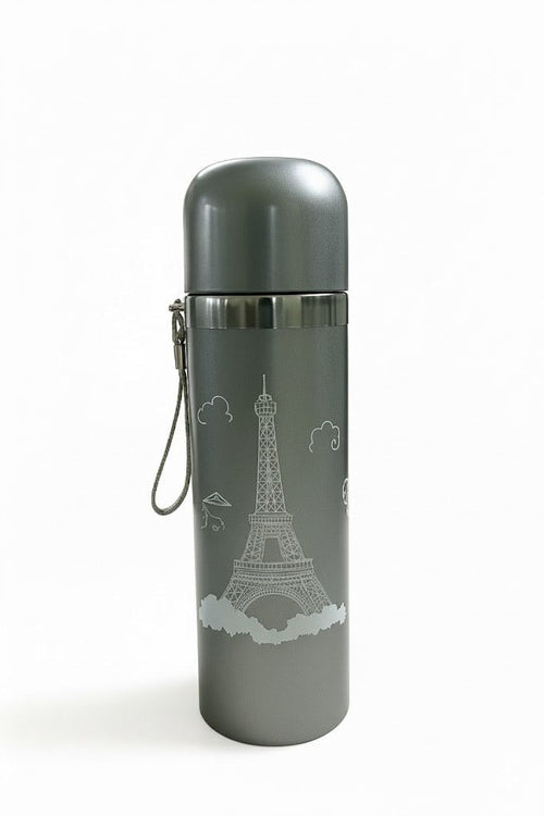 Grey Thermos Flask with Engraved Eiffel Tower Design 500 ML