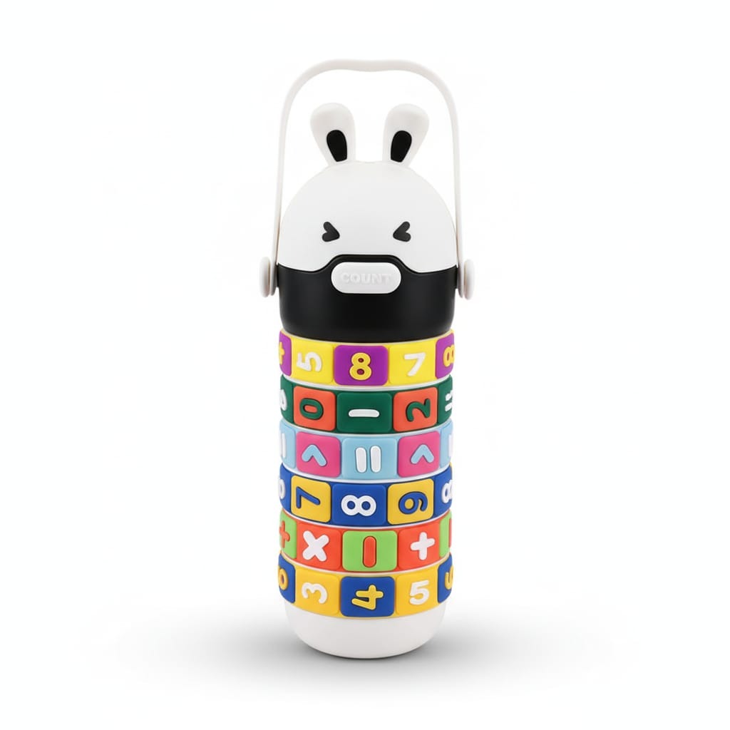 Cute Bunny Kids Water Bottle with Learning Sleeve