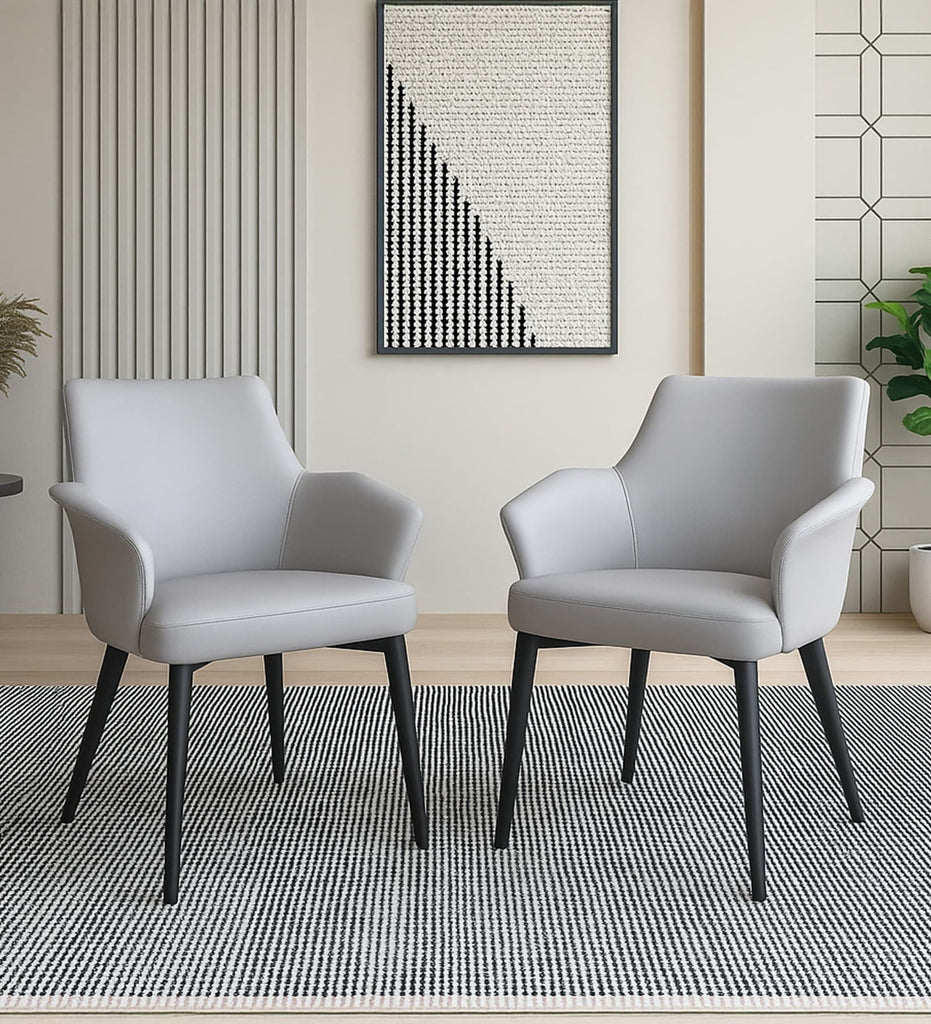 Modern Grey Upholstered Arm Dining Chair | Minimalist Metal Leg Lounge Chair | Luxury Living Room & Restaurant Accent Chair