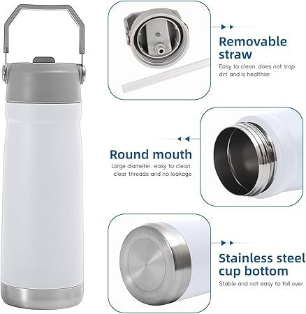 Outdoor Sport Water Bottle 22oz 18 oz Water Bottle With Straw Lid And Portable Handle, Vacuum Insulated Stainless Steel Wide Mouth Flask Keeps hot and cold Leak-proof