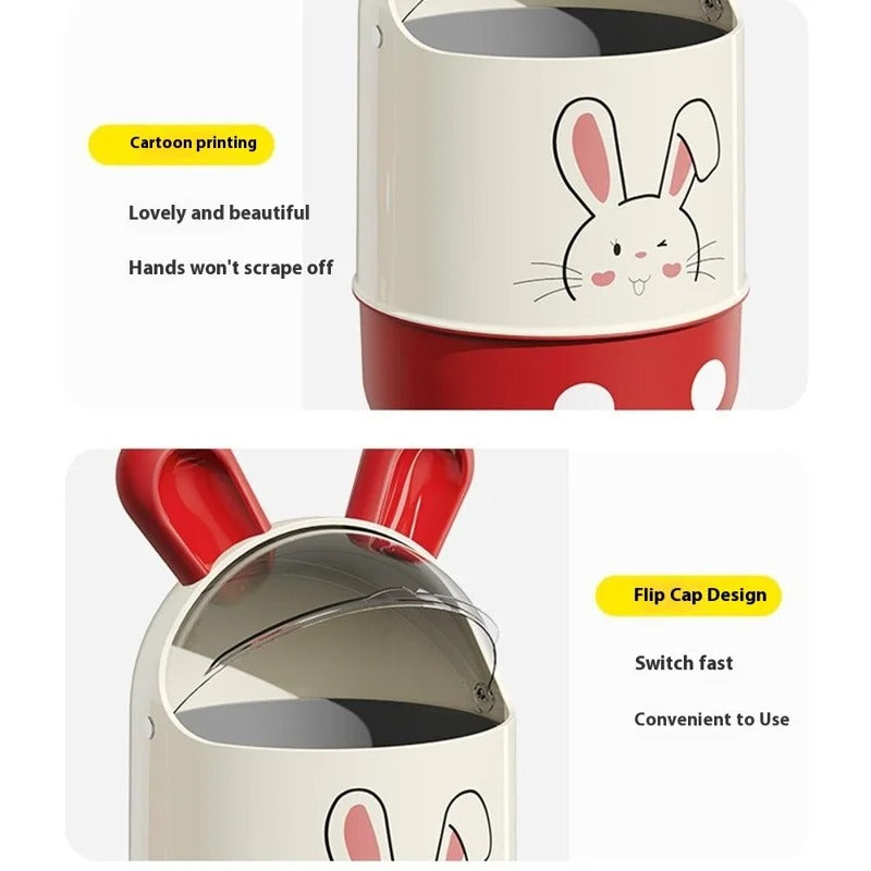 Cute Rabbit Ears Design Trash Can with Flip Lid for Living Room Bathroom Waste Bin