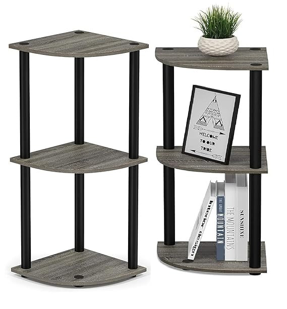 Industrial Three Corner Display Rack |Turn-N-Tube End Table Shelving Unit| Easy Assembly, Space-Saving, and Stylish for Hallway and Living Room