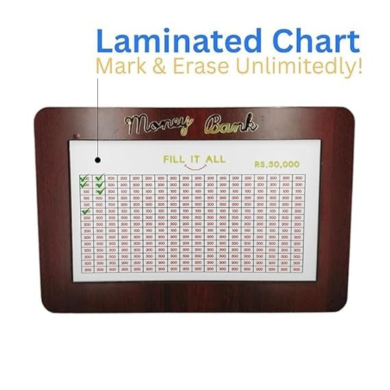 Money Bank Wooden Savings Challenge Box – Fill It All ₹50,000