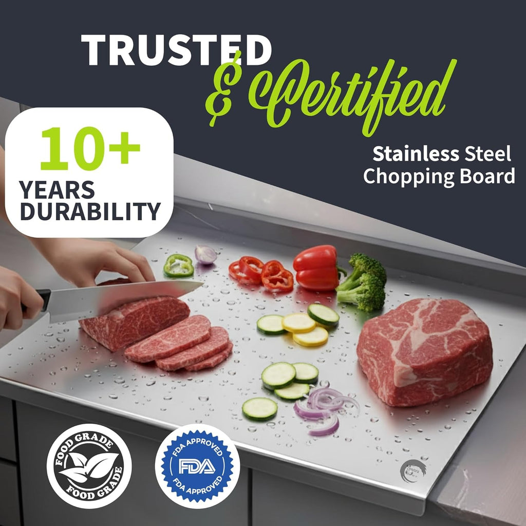Premium Stainless Steel Chopping Board Large with Lip and Free Fruit Knife for Kitchen | Vegetable Cutting Board | Non-Slip, Rust-Proof | for Meat, Fish,Veggies | chapati Board