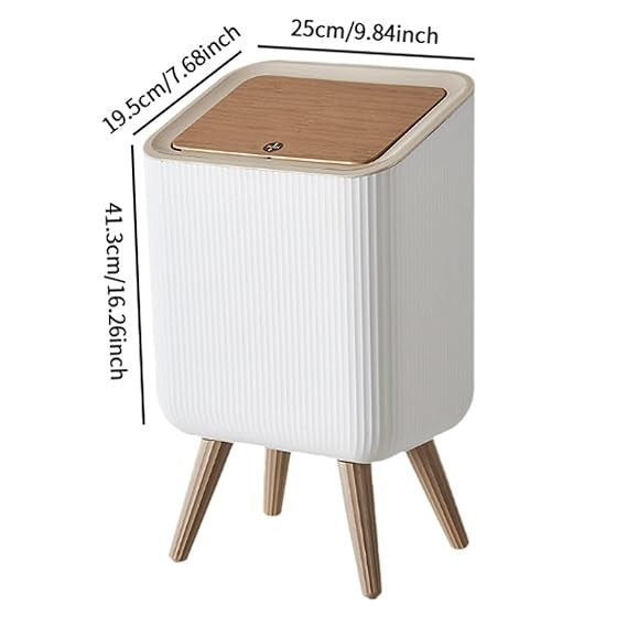 Modern Nordic Standing Dustbin with Wooden Legs & Soft-Close Lid