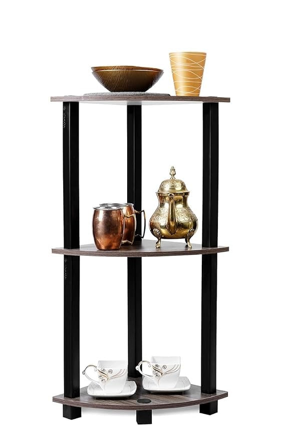 Industrial Three Corner Display Rack |Turn-N-Tube End Table Shelving Unit| Easy Assembly, Space-Saving, and Stylish for Hallway and Living Room