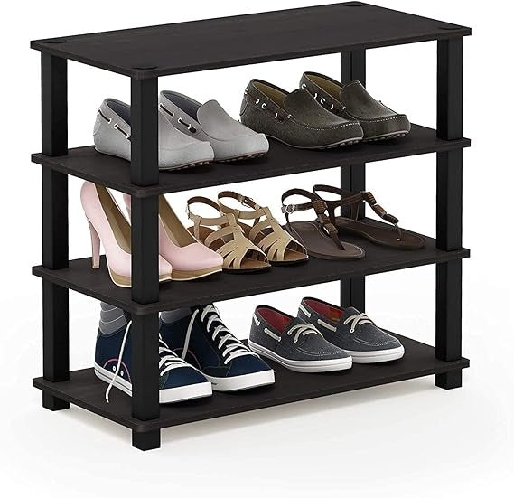 Shoe Rack For Home | Wooden Particle Footwear Stand and Shelves | Floor Standing 4 Tier Shoes Shelf | All Weatherproof | Indoor Outdoor