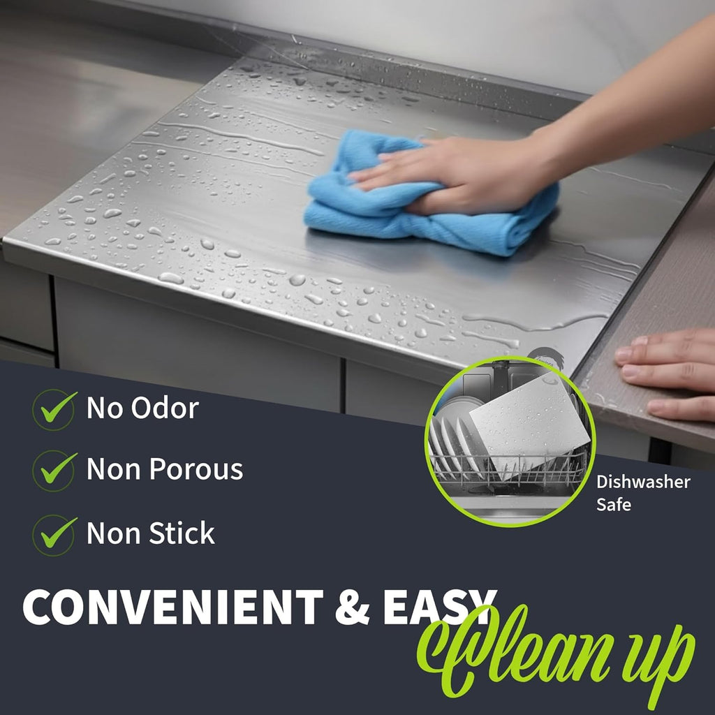 Premium Stainless Steel Chopping Board Large with Lip and Free Fruit Knife for Kitchen | Vegetable Cutting Board | Non-Slip, Rust-Proof | for Meat, Fish,Veggies | chapati Board