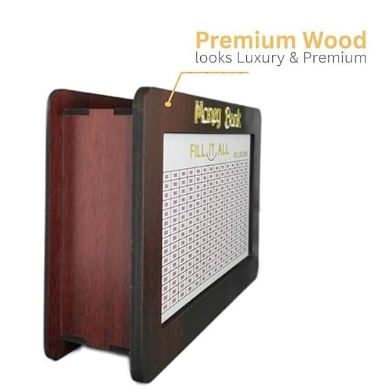 Money Bank Wooden Savings Challenge Box – Fill It All ₹50,000