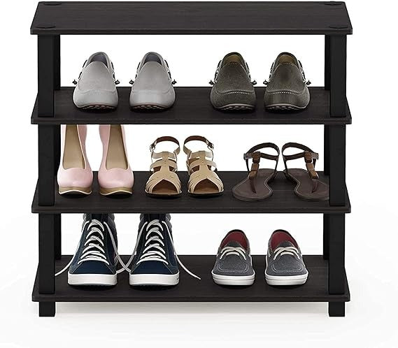 Shoe Rack For Home | Wooden Particle Footwear Stand and Shelves | Floor Standing 4 Tier Shoes Shelf | All Weatherproof | Indoor Outdoor