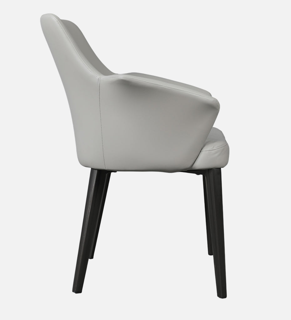 Modern Grey Upholstered Arm Dining Chair | Minimalist Metal Leg Lounge Chair | Luxury Living Room & Restaurant Accent Chair