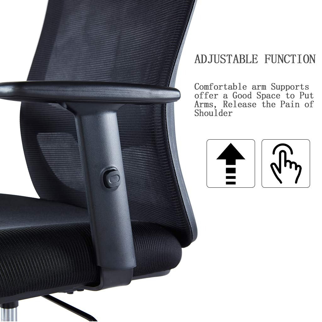 Ergonomic High Back Mesh Office Chair with Adjustable Lumbar Support | Swivel Computer Desk Chair with Armrests & Wheels | Work From Home Executive Chair