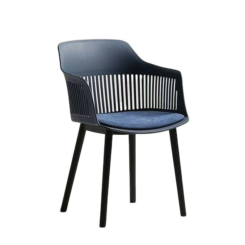 Modern Plastic Dining Chair with Armrest & Cushioned Seat – Contemporary Accent Chair with Sturdy Black Legs for Dining Room, Living Room & Office