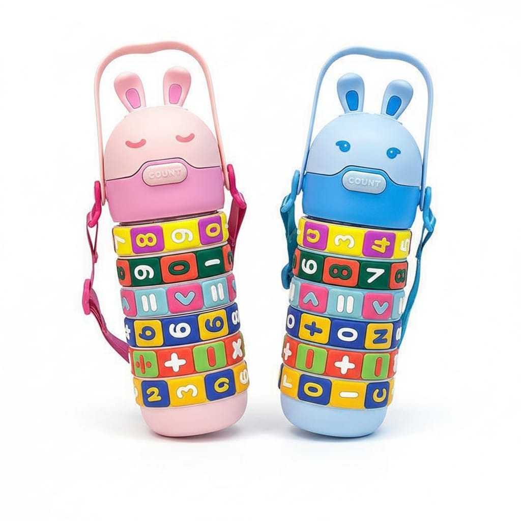 Cute Bunny Kids Water Bottle with Learning Sleeve