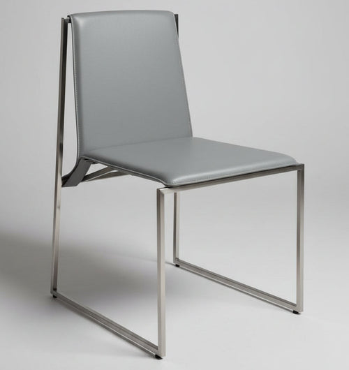 Modern Grey Upholstered Dining Chair with Metal Sled Base | Minimalist Armless Kitchen & Restaurant Chair | Contemporary Home Furniture