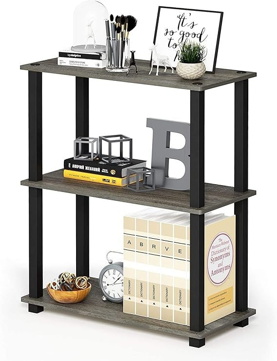 3-Tier Storage Shelf Rack Stand Turn-N-Tube End Table Corner Display Rack Hallway, Living Room, Metal, Easy Assembly, Space Saving, Industrial (Rectangle -3)