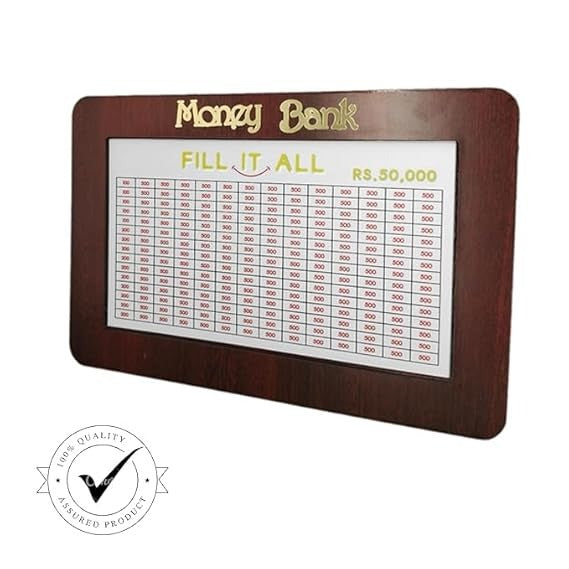 Money Bank Wooden Savings Challenge Box – Fill It All ₹50,000
