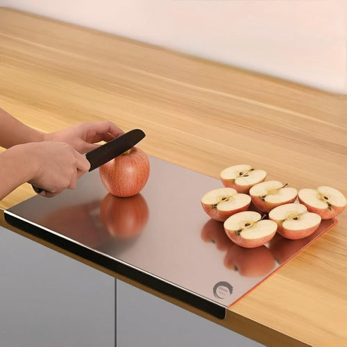 Premium Stainless Steel Chopping Board Large with Lip and Free Fruit Knife for Kitchen | Vegetable Cutting Board | Non-Slip, Rust-Proof | for Meat, Fish,Veggies | chapati Board