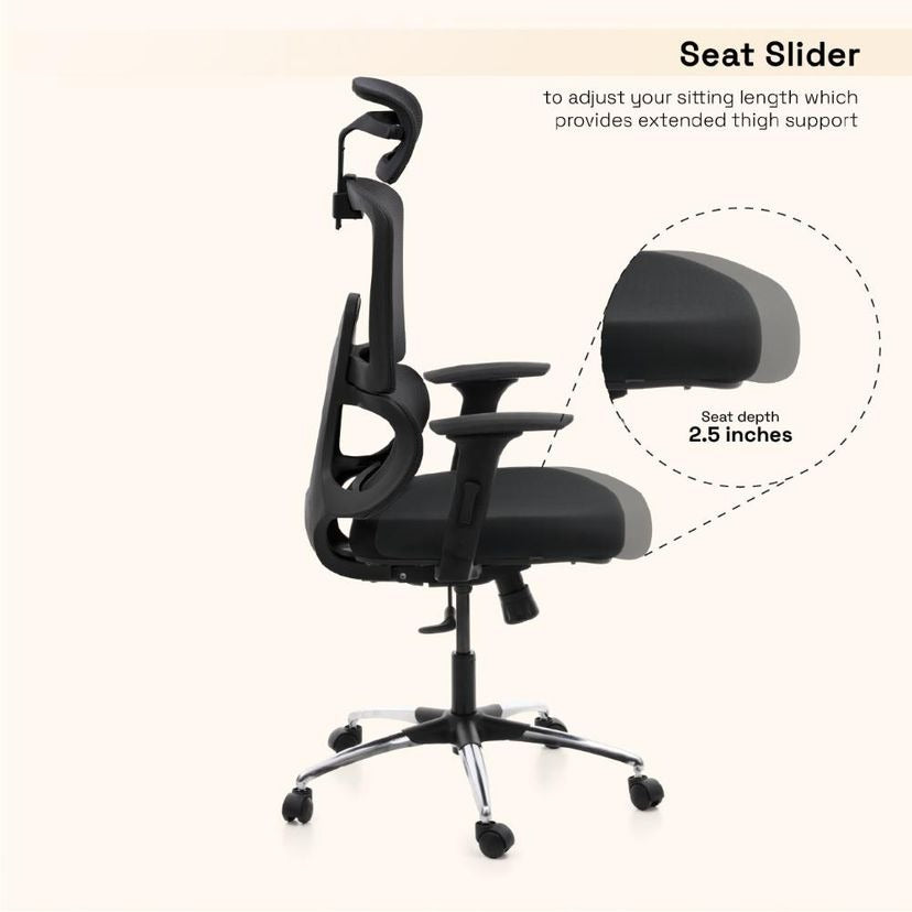 High Back Mesh Office Chair with Headrest & Lumbar Support | Adjustable Swivel Computer Chair with Wheels | Executive Work From Home Chair (Black)