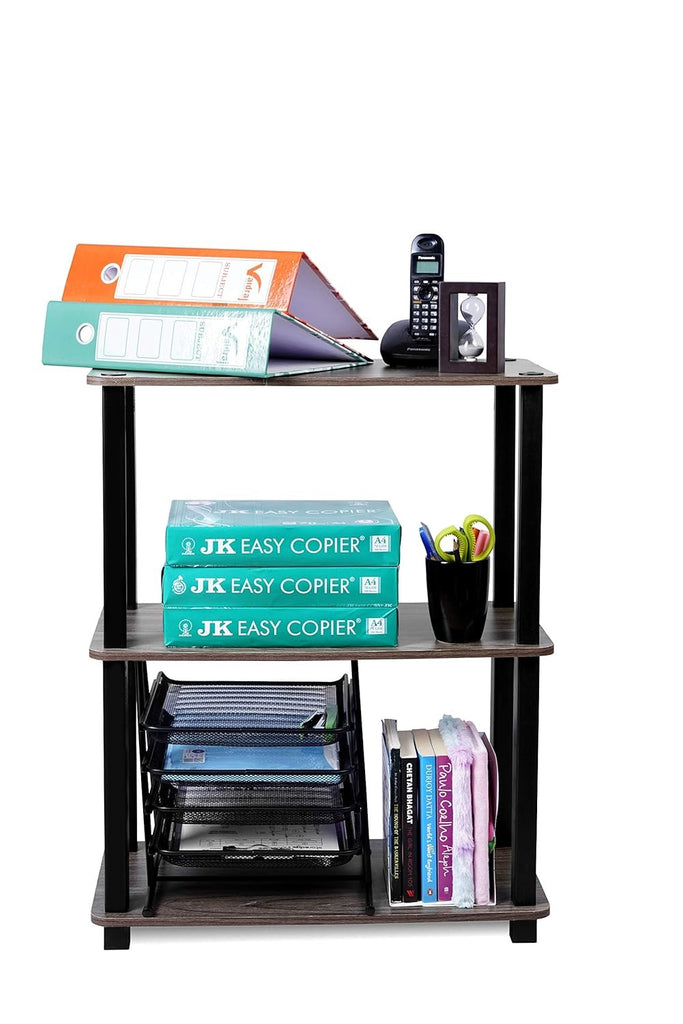 3-Tier Storage Shelf Rack Stand Turn-N-Tube End Table Corner Display Rack Hallway, Living Room, Metal, Easy Assembly, Space Saving, Industrial (Rectangle -3)